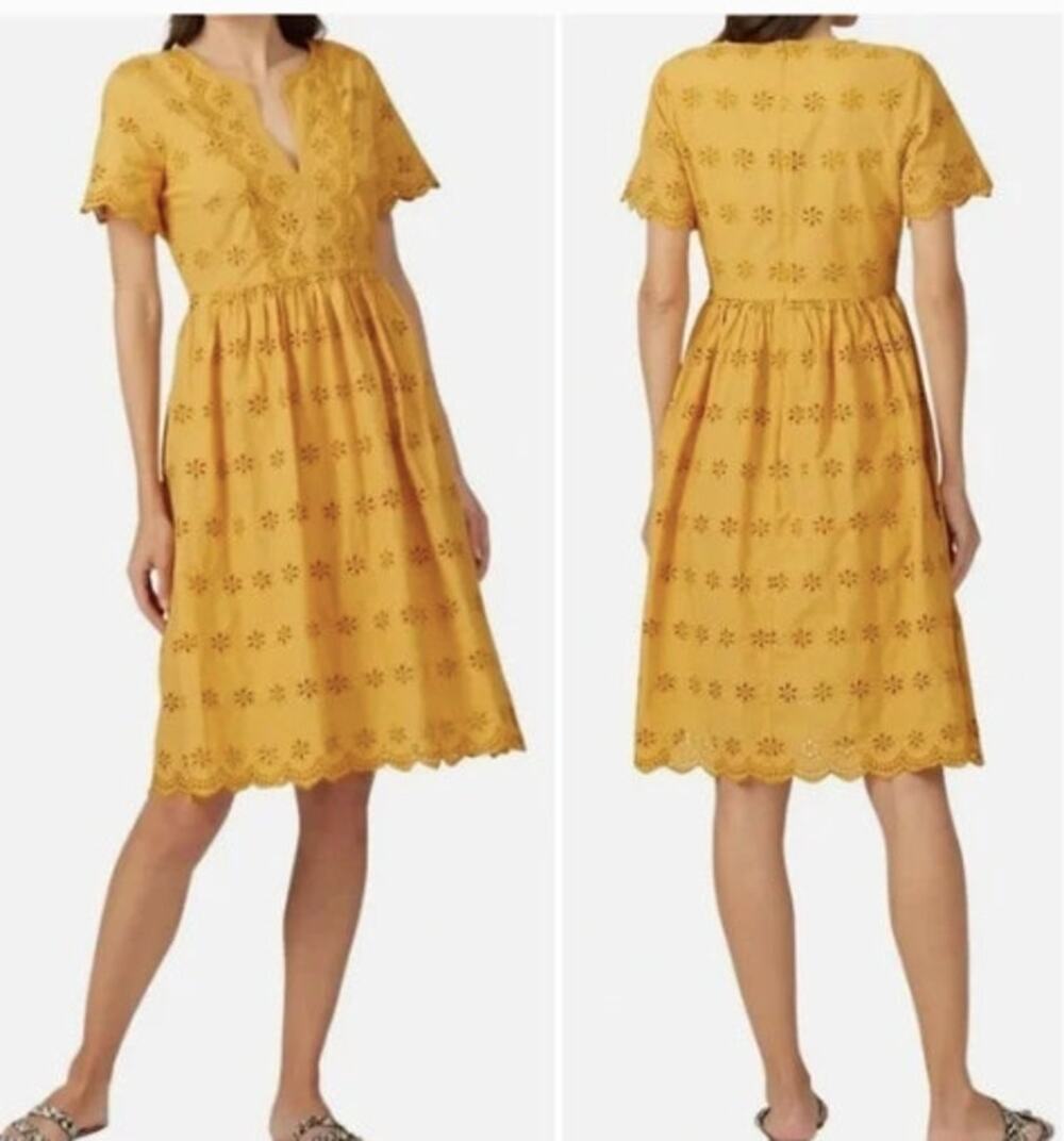Madewell Yellow Floral Scalloped Eyelet V-Neck Midi Dress Size 0